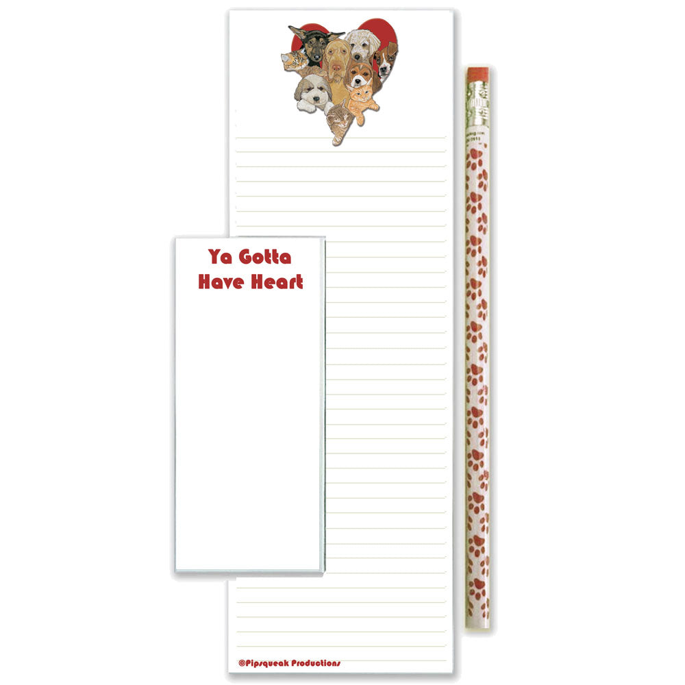 Dogs with Cats Have a Heart  To Do List Magnetic Shopping Pad Notepad & Pencil Gift Set - Pipsqueakproductions