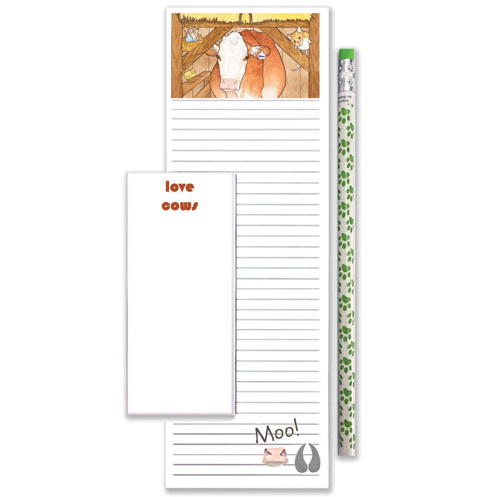 Cow To Do List Magnetic Shopping Pad Notepad & Pencil Gift Set - Pipsqueakproductions