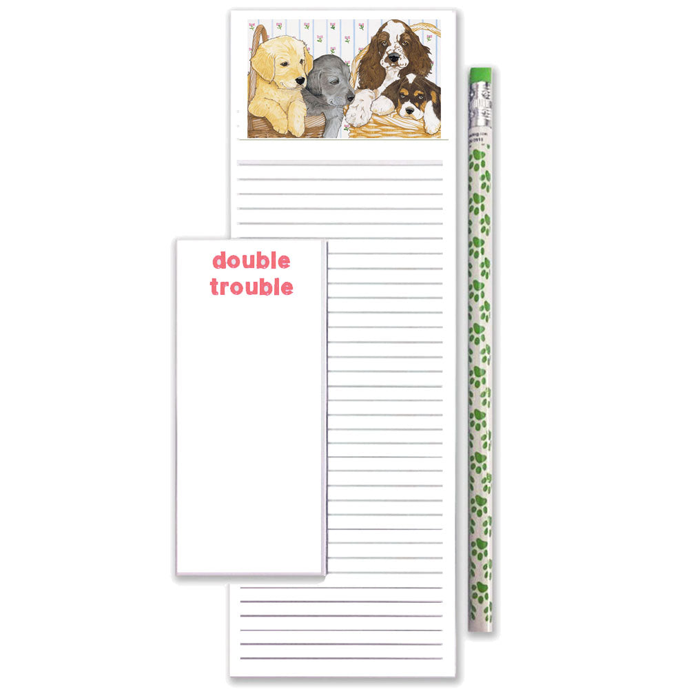 Dogs in a Basket To Do List Magnetic Shopping Pad Notepad & Pencil Gift Set - Pipsqueakproductions