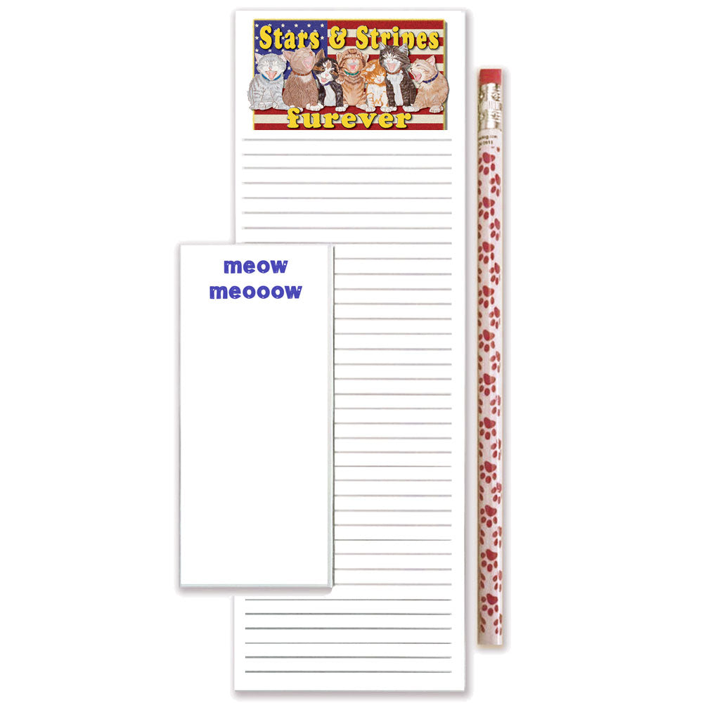Cats Patriotic To Do List Magnetic Shopping Pad Notepad & Pencil Gift Set - Pipsqueakproductions