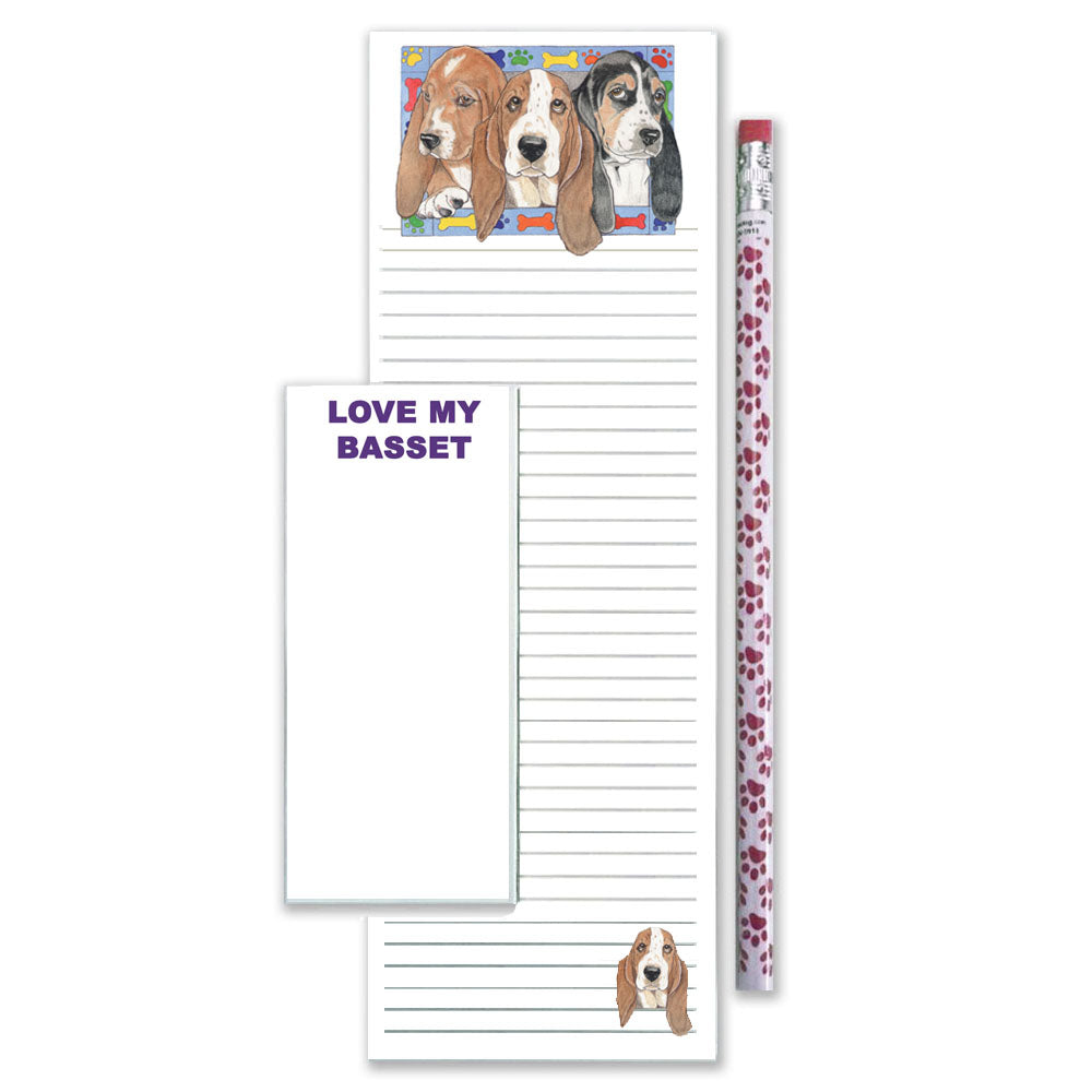 Basset Hound Dog To Do List Magnetic Shopping Pad Notepad & Pencil Gift Set - Pipsqueakproductions