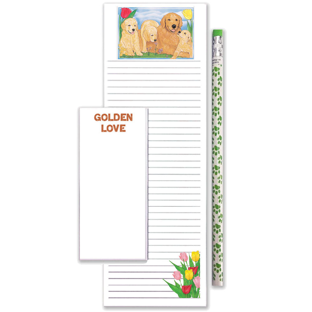 Golden Retriever To Do List Magnetic Shopping Pad Notepad & Pencil Gift Set - Pipsqueakproductions