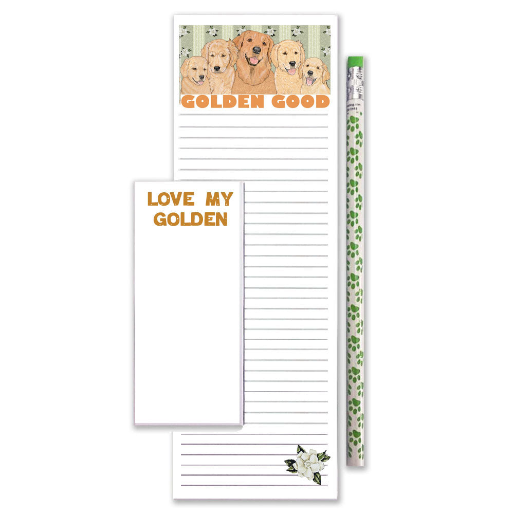 Golden Retriever Dog To Do List Magnetic Shopping Pad Notepad & Pencil Gift Set - Pipsqueakproductions