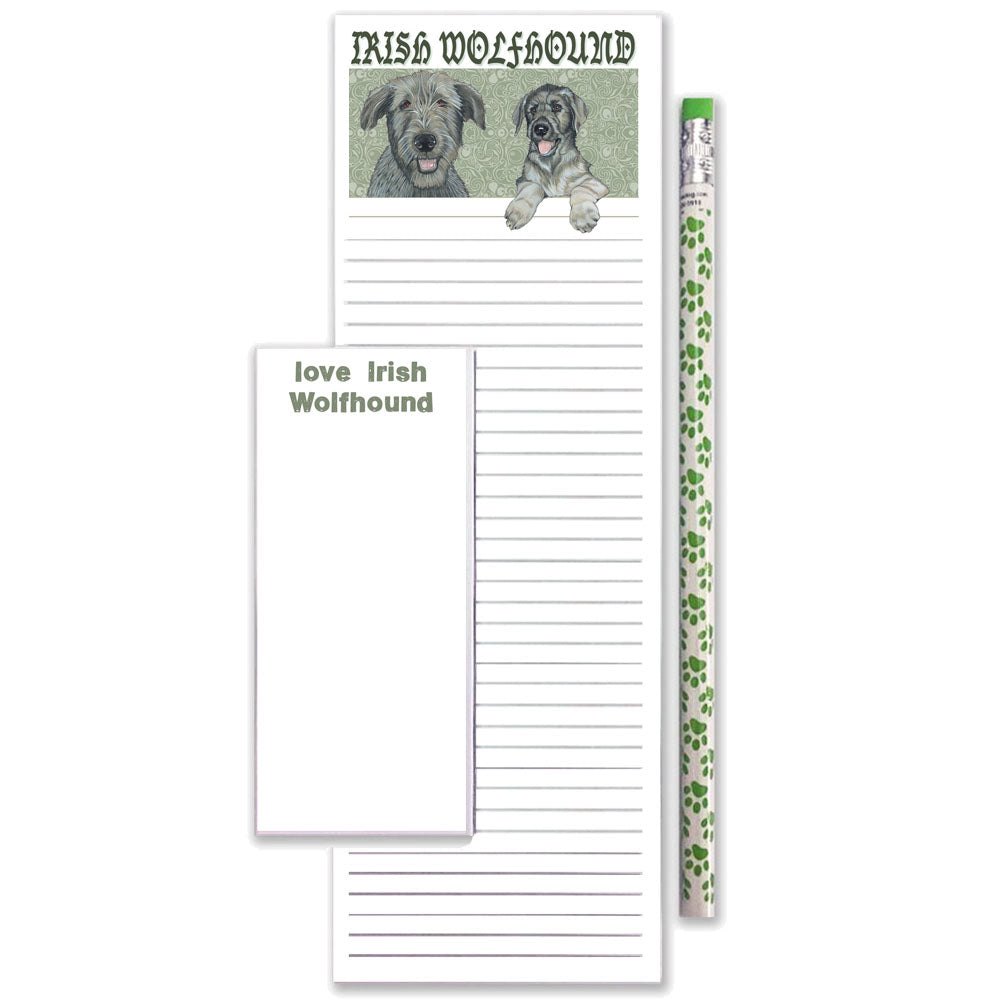 Irish Wolfhound To Do List Magnetic Shopping Pad Notepad & Pencil Gift Set - Pipsqueakproductions