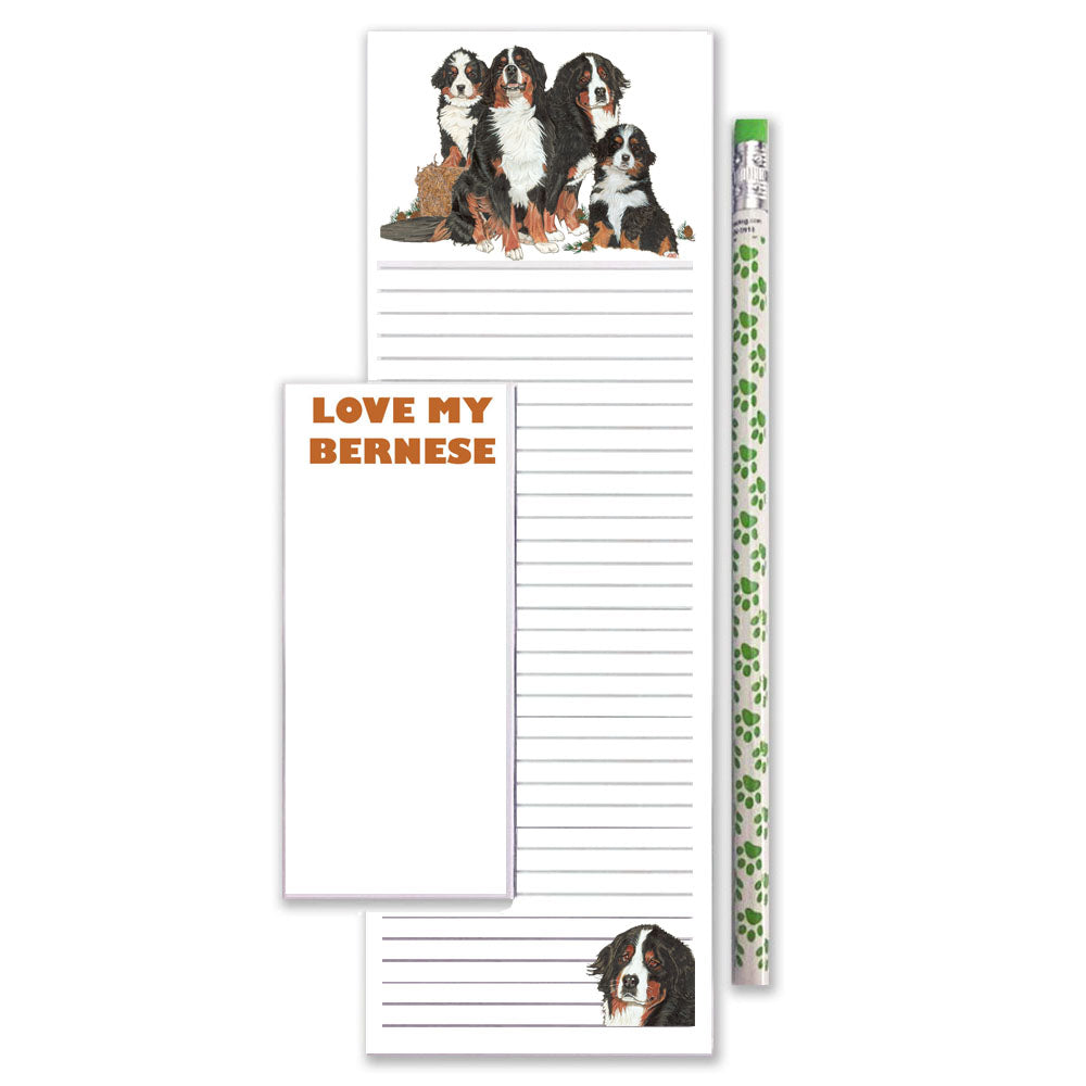 Bernese Mountain Dog To Do List Magnetic Shopping Pad Notepad & Pencil Gift Set - Pipsqueakproductions