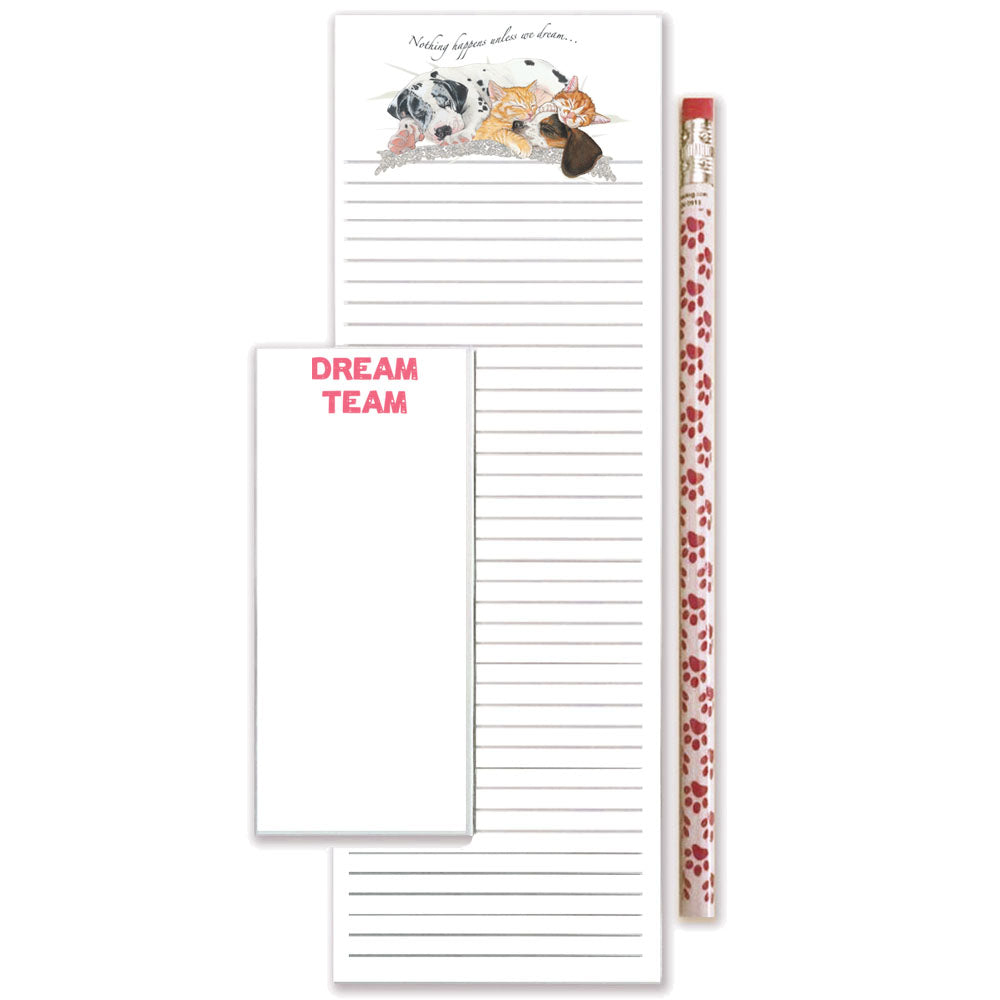 Dogs with Cats To Do List Magnetic Shopping Pad Notepad & Pencil Gift Set - Pipsqueakproductions