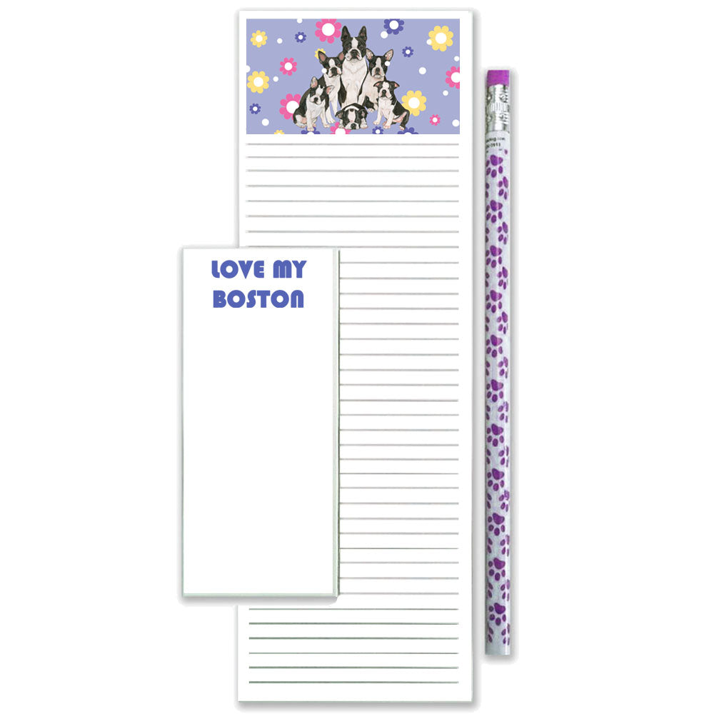 Boston Terrier To Do List Magnetic Shopping Pad Notepad & Pencil Gift Set - Pipsqueakproductions