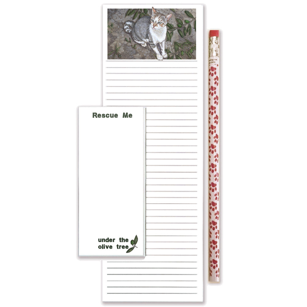 Cat Under the Olive Tree To Do List Magnetic Shopping Pad Notepad & Pencil Gift Set - Pipsqueakproductions