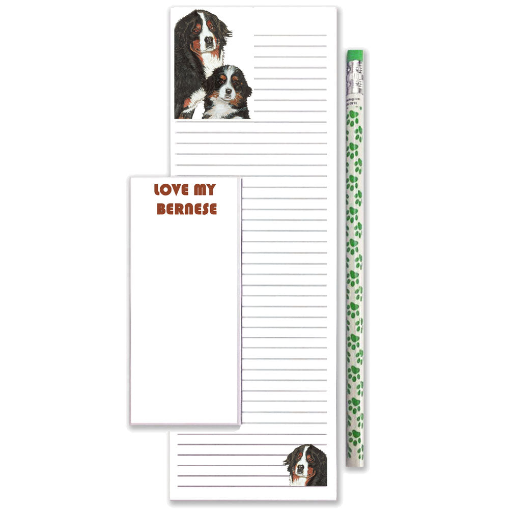 Bernese Mountain Dog To Do List Magnetic Shopping Pad Notepad & Pencil Gift Set - Pipsqueakproductions