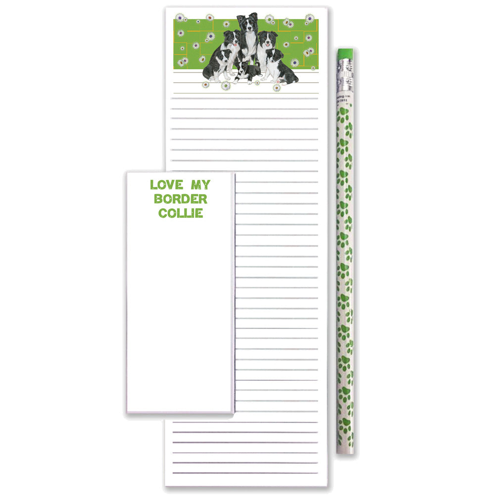 Border Collie Dog To Do List Magnetic Shopping Pad Notepad & Pencil Gift Set - Pipsqueakproductions