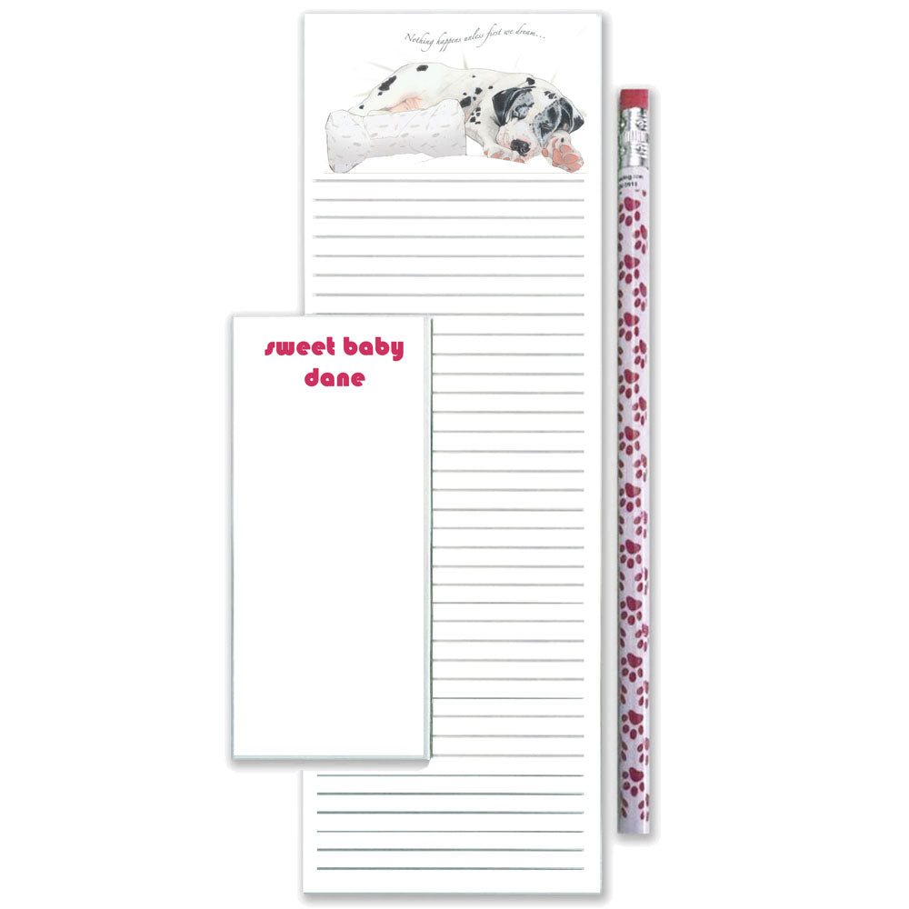 Great Dane Sweet Baby Dane Dog To Do List Magnetic Shopping Pad Notepad & Pencil Gift Set - Pipsqueakproductions