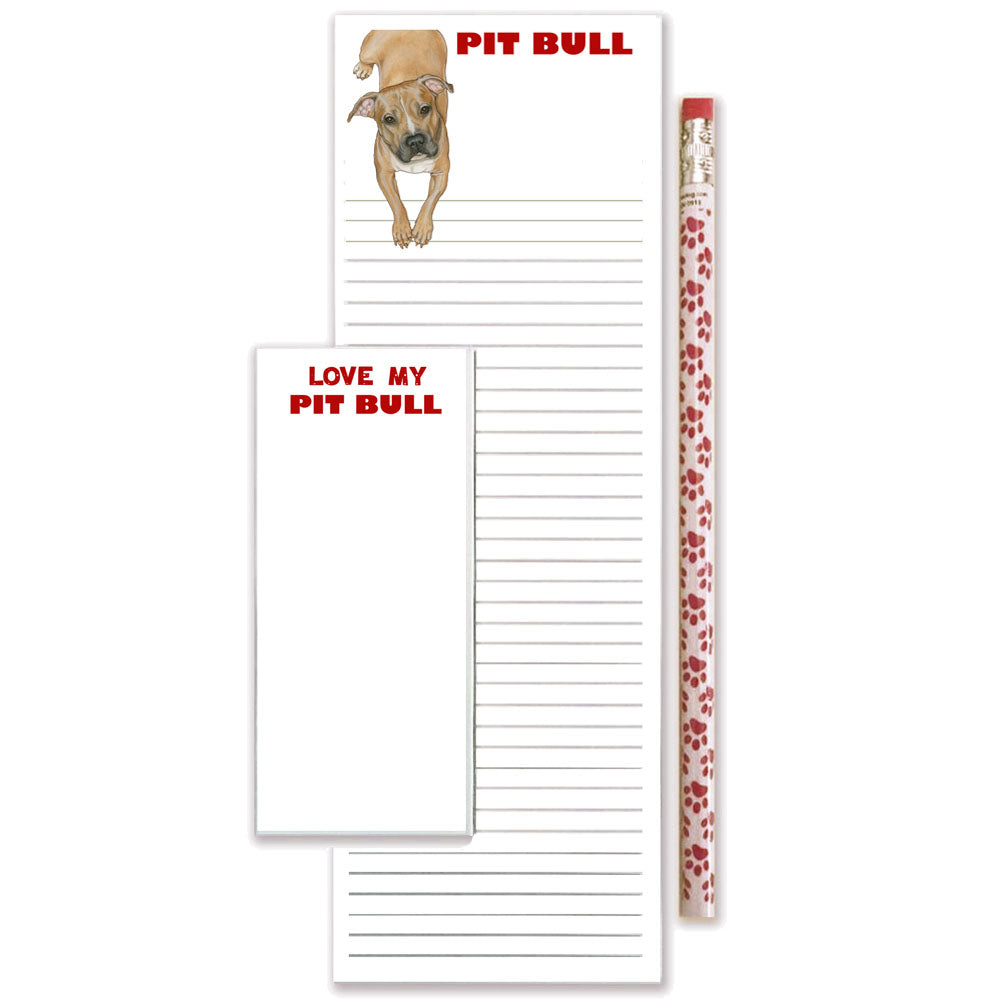 Pit Bull To Do List Magnetic Shopping Pad Notepad & Pencil Gift Set - Pipsqueakproductions