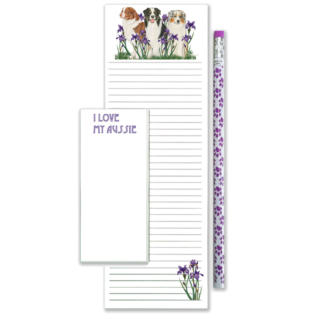 Australian Shepherd To Do List Magnetic Shopping Pad Notepad & Pencil Gift Set - Pipsqueakproductions