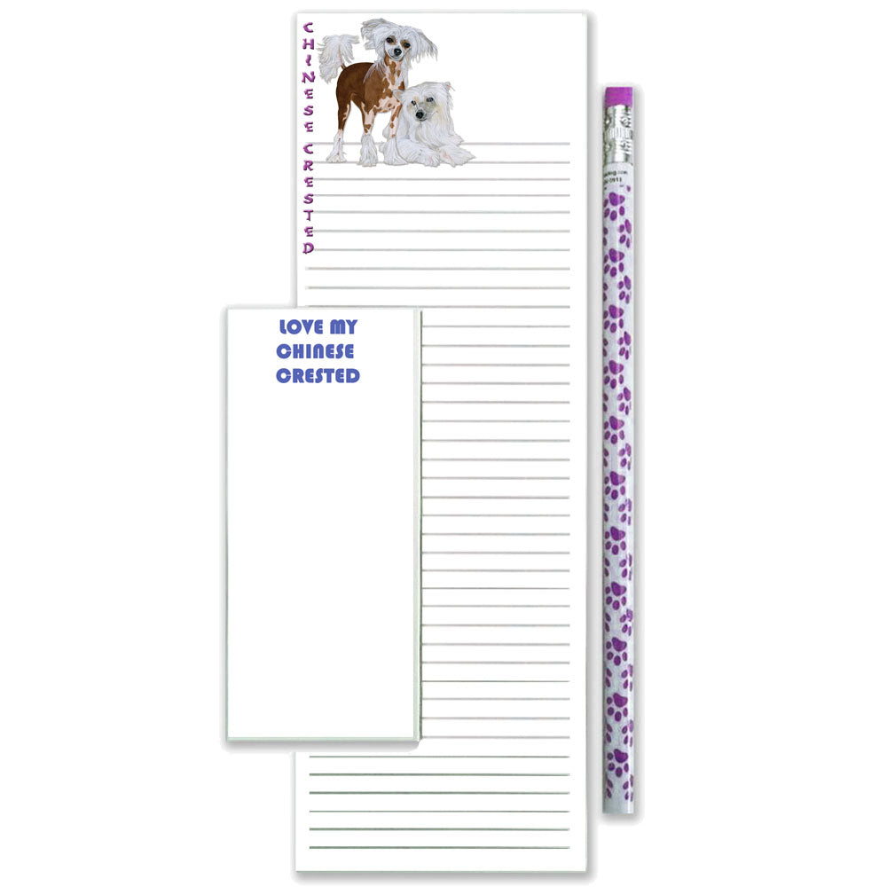 Chinese Crested To Do List Magnetic Shopping Pad Notepad & Pencil Gift Set - Pipsqueakproductions