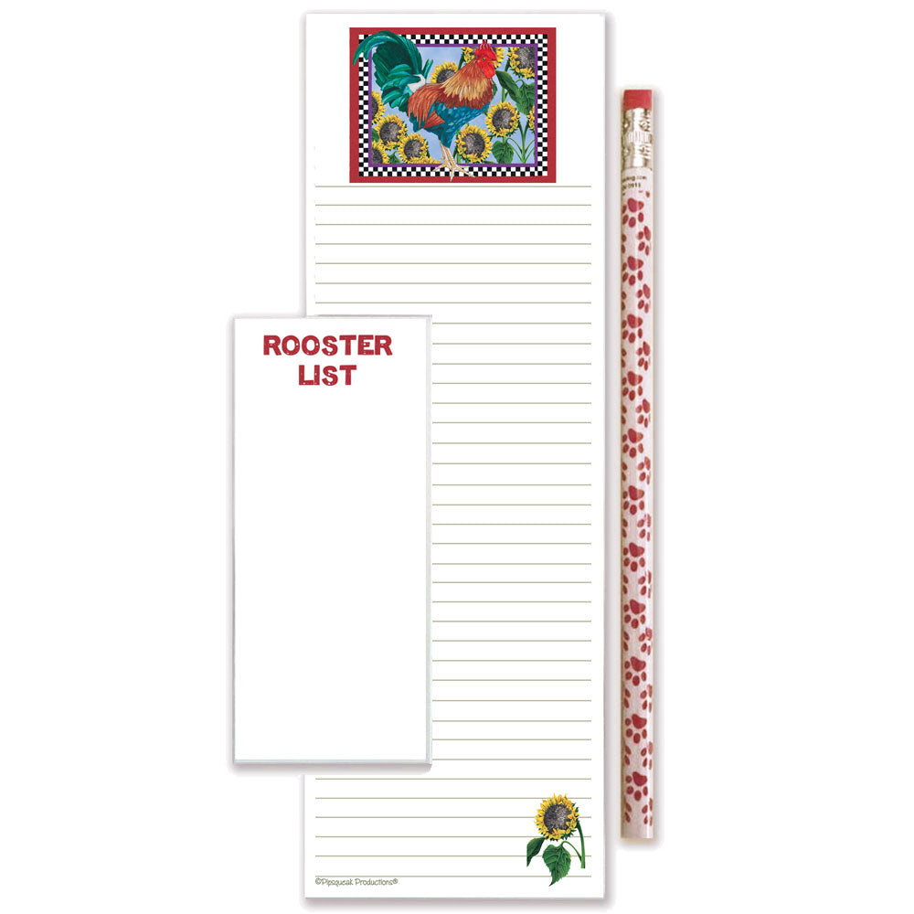 Rooster To Do List Magnetic Shopping Pad Notepad & Pencil Gift Set - Pipsqueakproductions