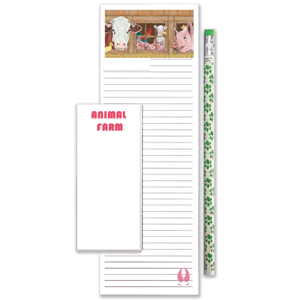 Farm Barnyard Animals To Do List Magnetic Shopping Pad Notepad & Pencil Gift Set - Pipsqueakproductions