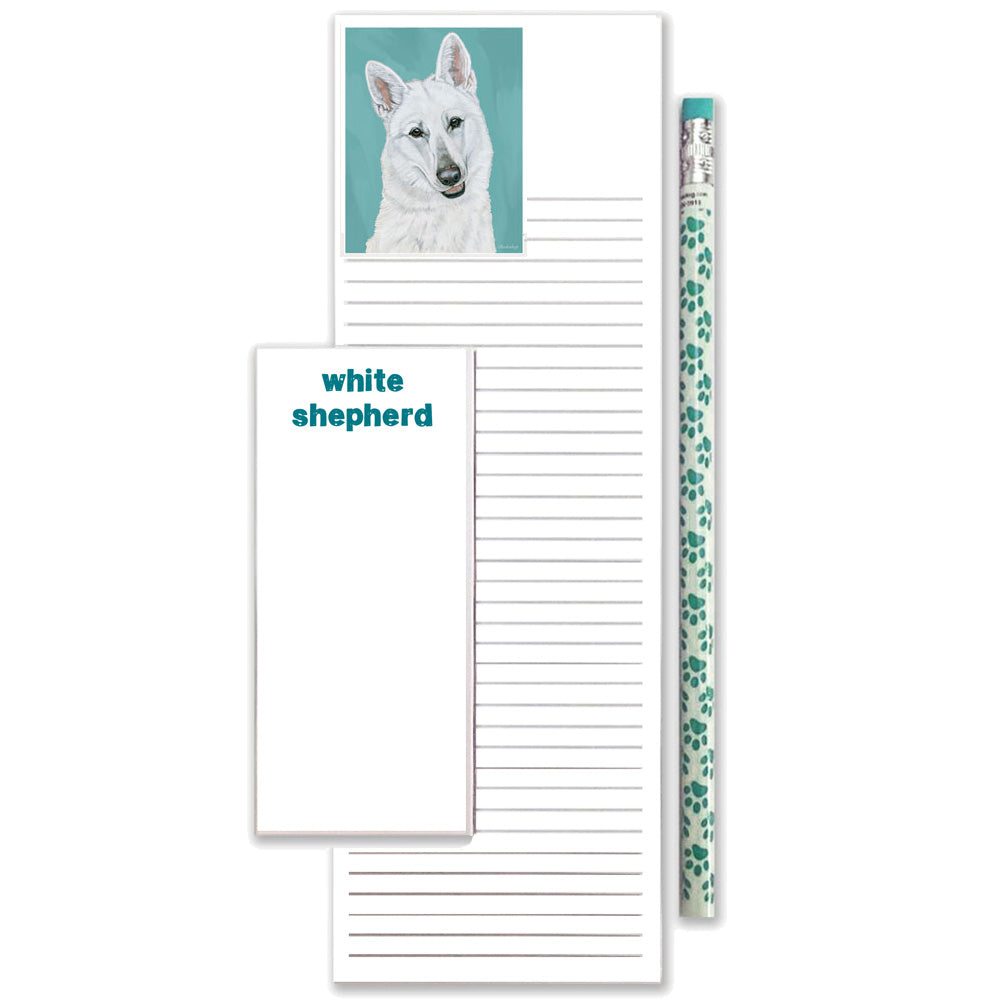 White Shepherd To Do List Magnetic Shopping Pad Notepad & Pencil Gift Set - Pipsqueakproductions