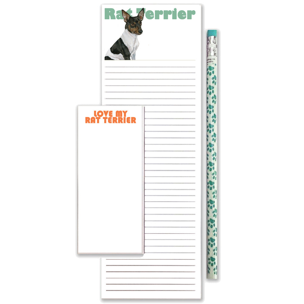 Rat Terrier To Do List Magnetic Shopping Pad Notepad & Pencil Gift Set - Pipsqueakproductions
