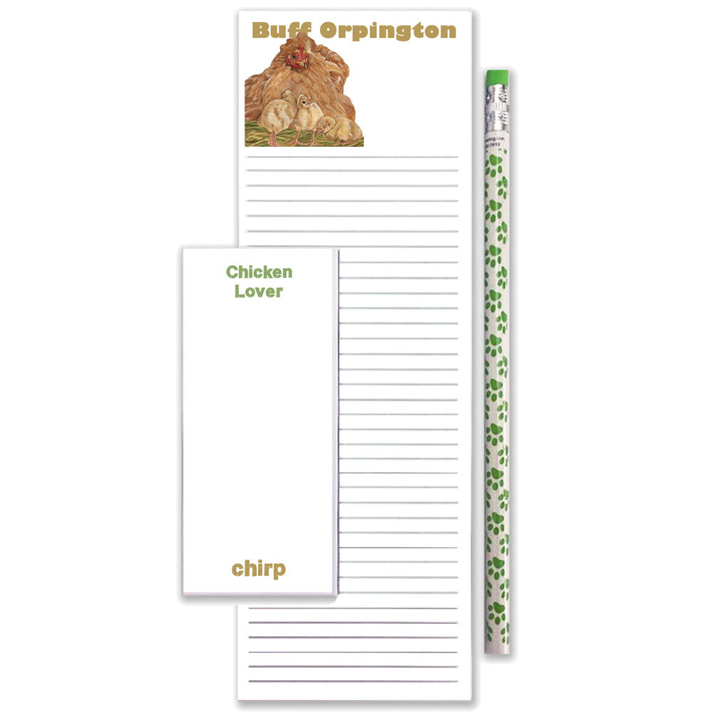 Chicken Buff Orpington To Do List Magnetic Shopping Pad Notepad & Pencil Gift Set - Pipsqueakproductions
