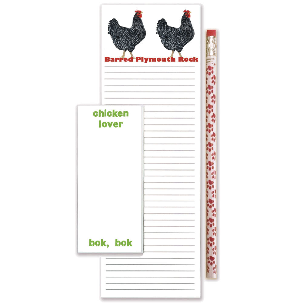 Chicken Barred Plymouth Rock To Do List Magnetic Shopping Pad Notepad & Pencil Gift Set - Pipsqueakproductions