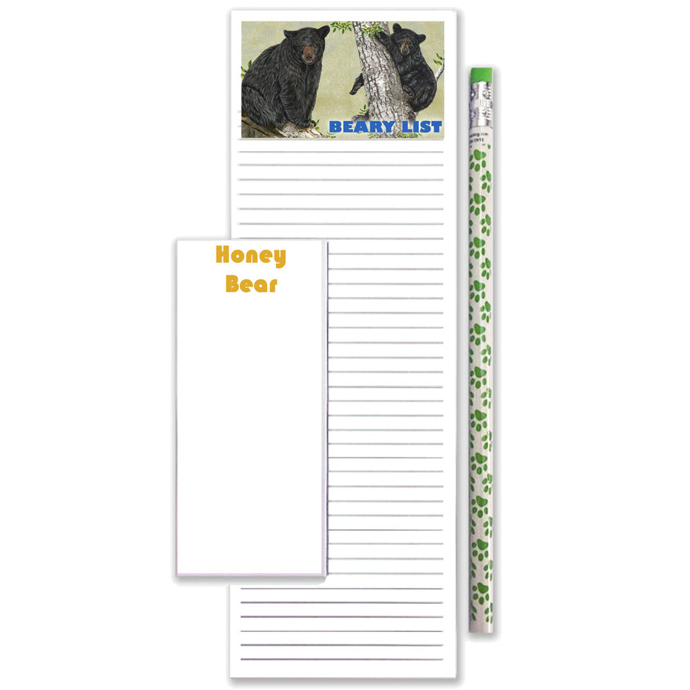 Black Bear To Do List Magnetic Shopping Pad Notepad & Pencil Gift Set - Pipsqueakproductions
