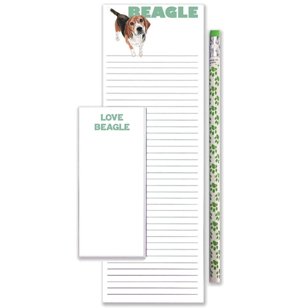 Beagle To Do List Magnetic Shopping Pad Notepad & Pencil Gift Set - Pipsqueakproductions