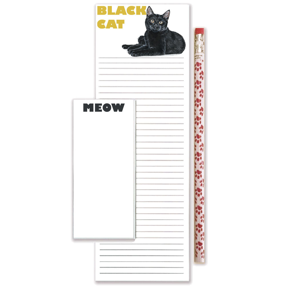 Cat Black Cat To Do List Magnetic Shopping Pad Notepad & Pencil Gift Set