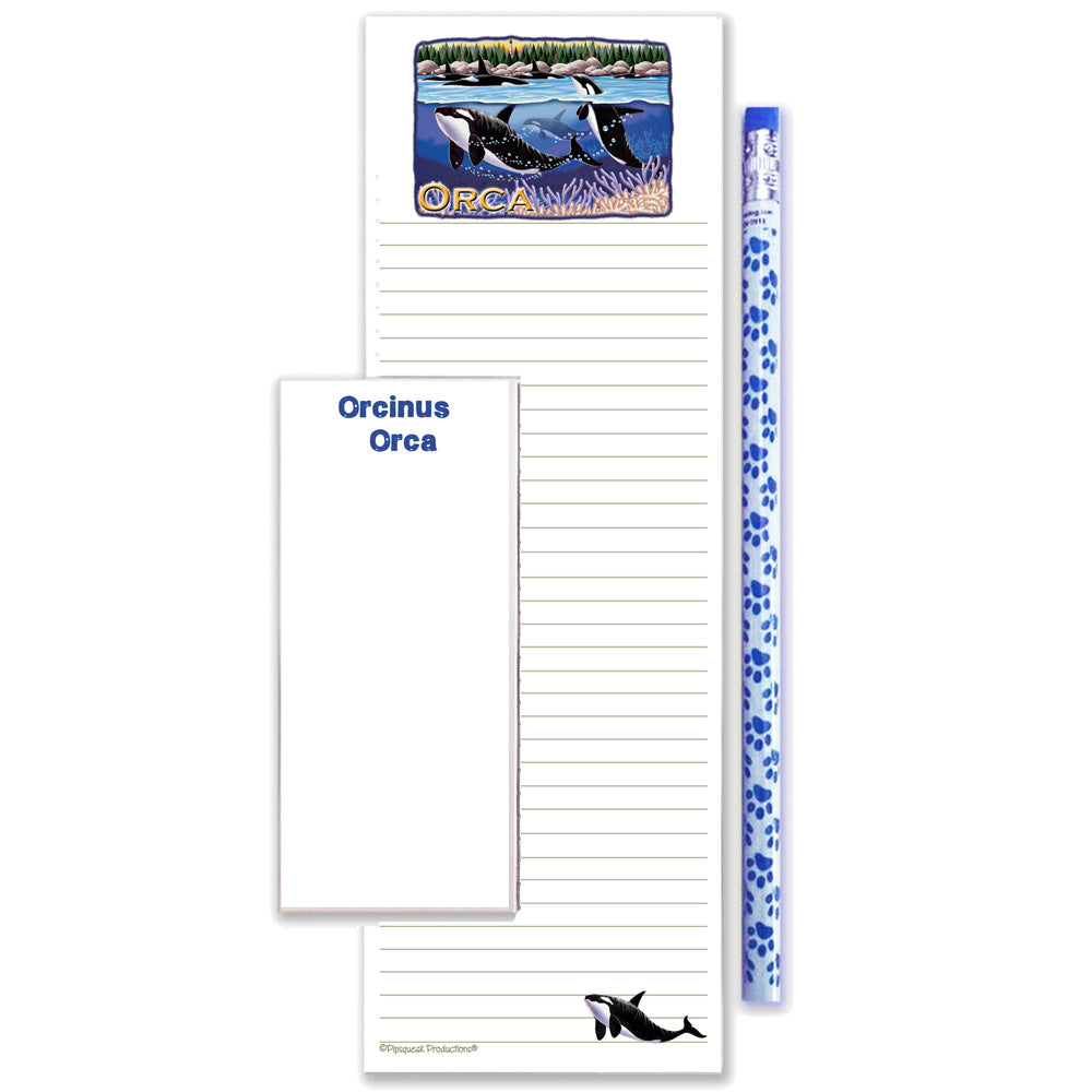 Whale Orca Whale To Do List Magnetic Shopping Pad Notepad & Pencil Gift Set - Pipsqueakproductions