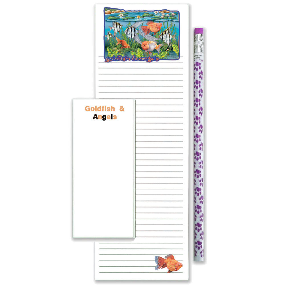 Goldfish and Angelfish To Do List Magnetic Shopping Pad Notepad & Pencil Gift Set - Pipsqueakproductions