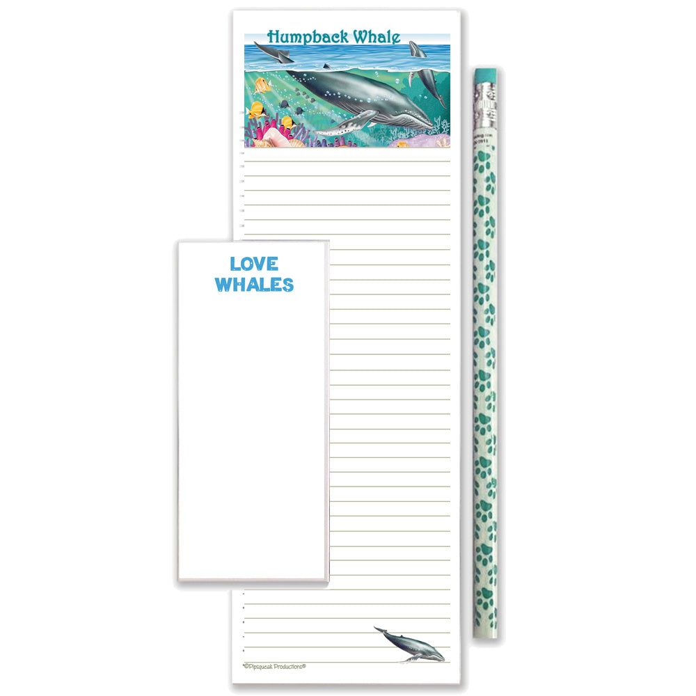 Whale Humpback To Do List Magnetic Shopping Pad Notepad & Pencil Gift Set - Pipsqueakproductions