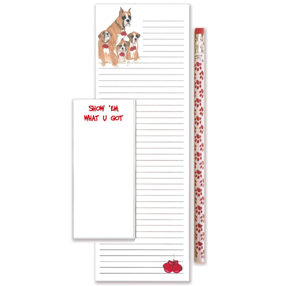 Boxer Family To Do List Magnetic Shopping Pad Notepad & Pencil Gift Set - Pipsqueakproductions