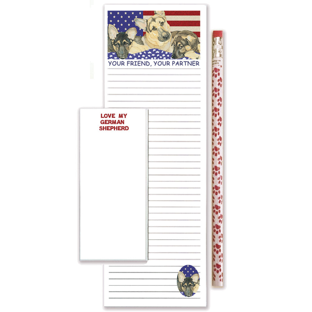 German Shepherd Patriotic To Do List Magnetic Shopping Pad Notepad & Pencil Gift Set - Pipsqueakproductions