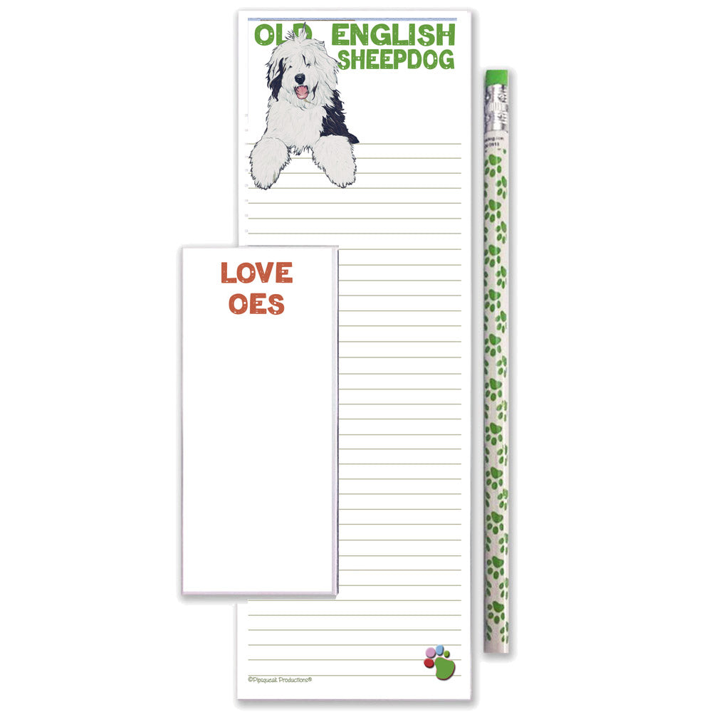 Old English Sheepdog To Do List Magnetic Shopping Pad Notepad & Pencil Gift Set - Pipsqueakproductions