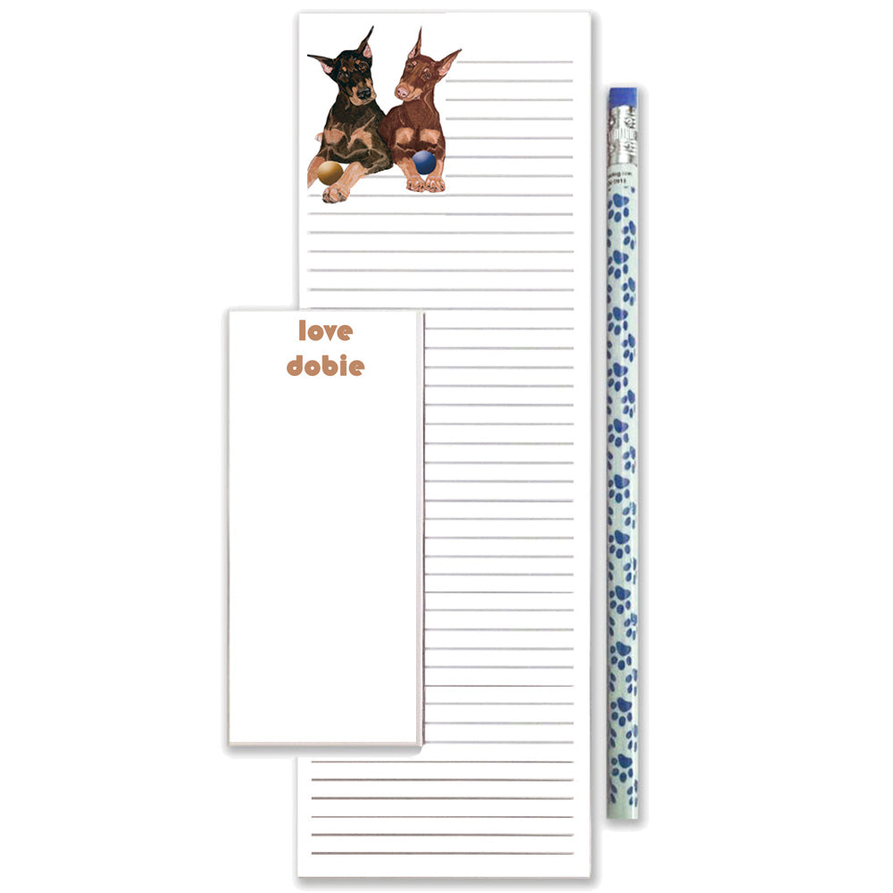 Doberman To Do List Magnetic Shopping Pad Notepad & Pencil Gift Set - Pipsqueakproductions