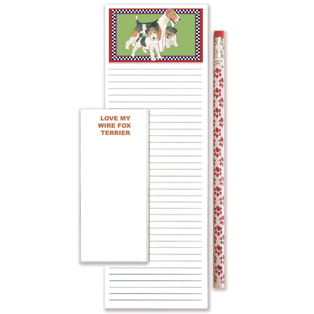 Fox Terrier Wire To Do List Magnetic Shopping Pad Notepad & Pencil Gift Set - Pipsqueakproductions