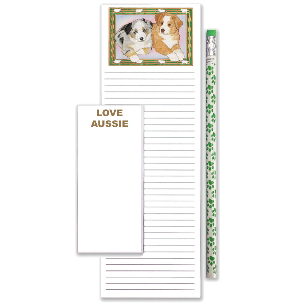 Australian Shepherd To Do List Magnetic Shopping Pad Notepad & Pencil Gift Set - Pipsqueakproductions