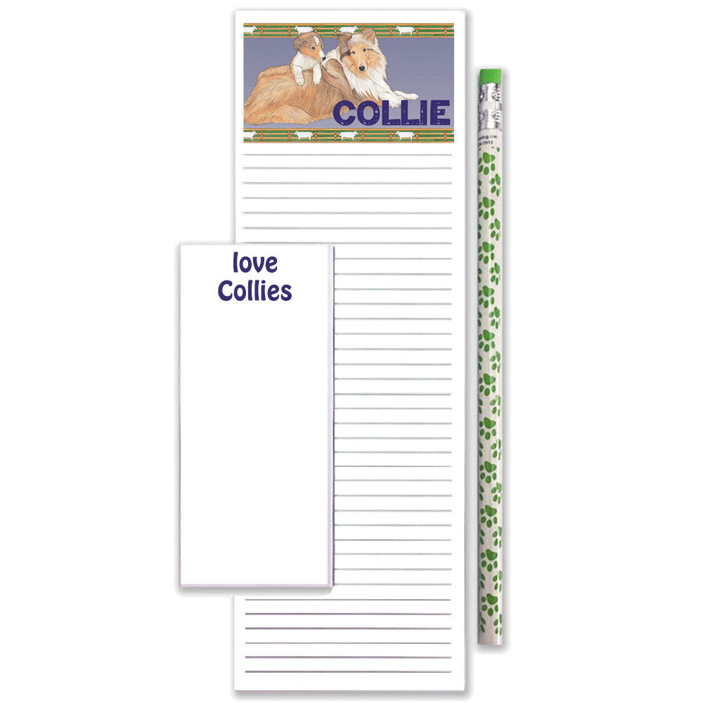 Collie To Do List Magnetic Shopping Pad Notepad & Pencil Gift Set - Pipsqueakproductions