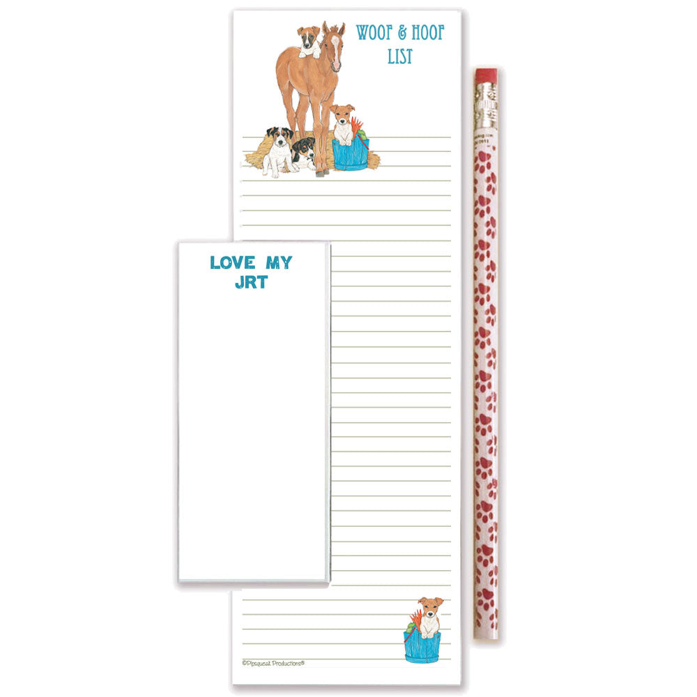 Jack Russell Terrier & Horse To Do List Magnetic Shopping Pad Notepad & Pencil Gift Set - Pipsqueakproductions