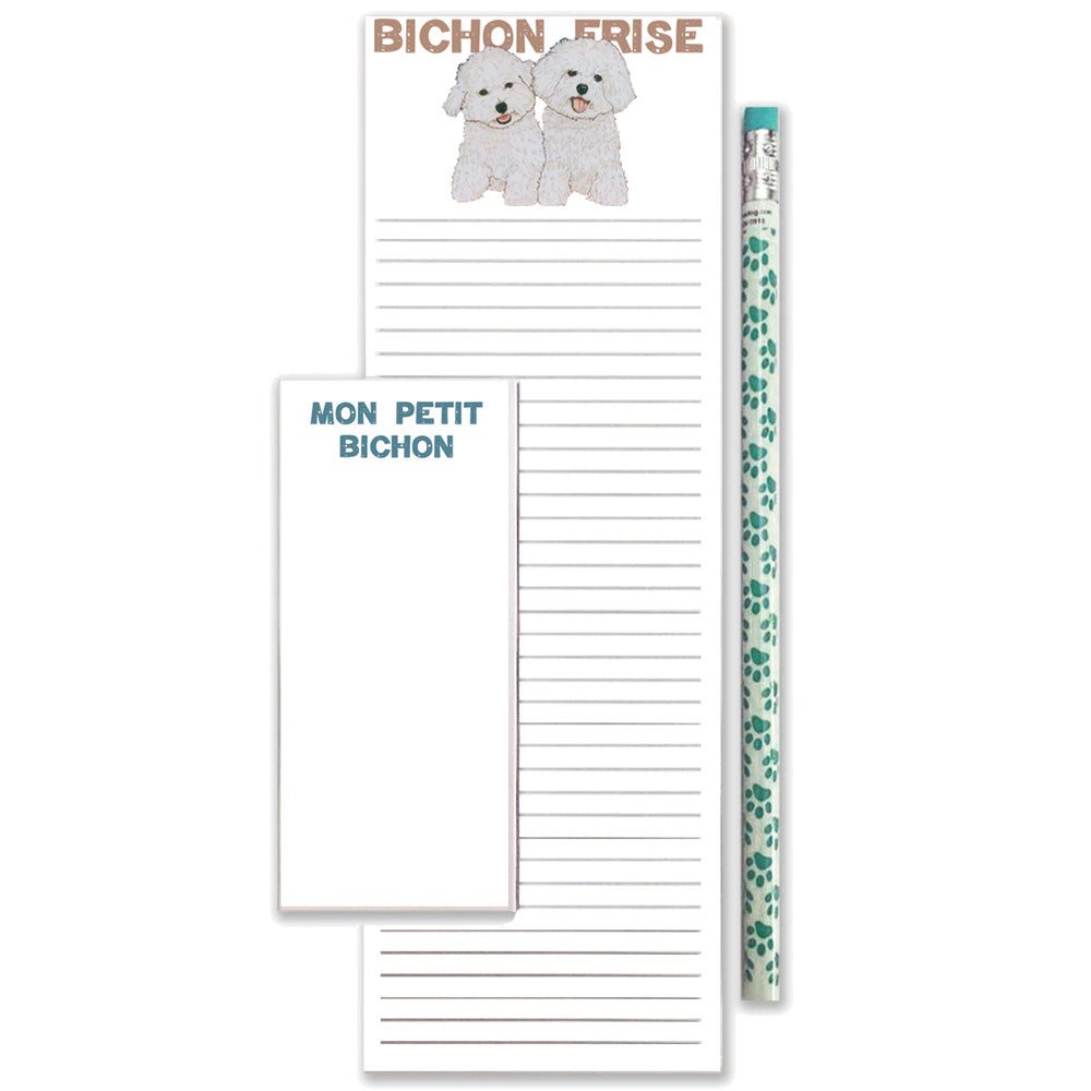 Bichon Frise To Do List Magnetic Shopping Pad Notepad & Pencil Gift Set - Pipsqueakproductions