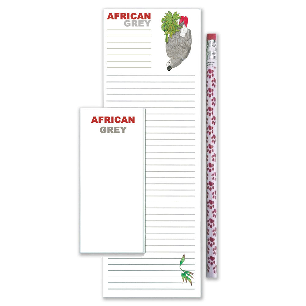 Parrot  African Grey To Do List Magnetic Shopping Pad Notepad & Pencil Gift Set - Pipsqueakproductions