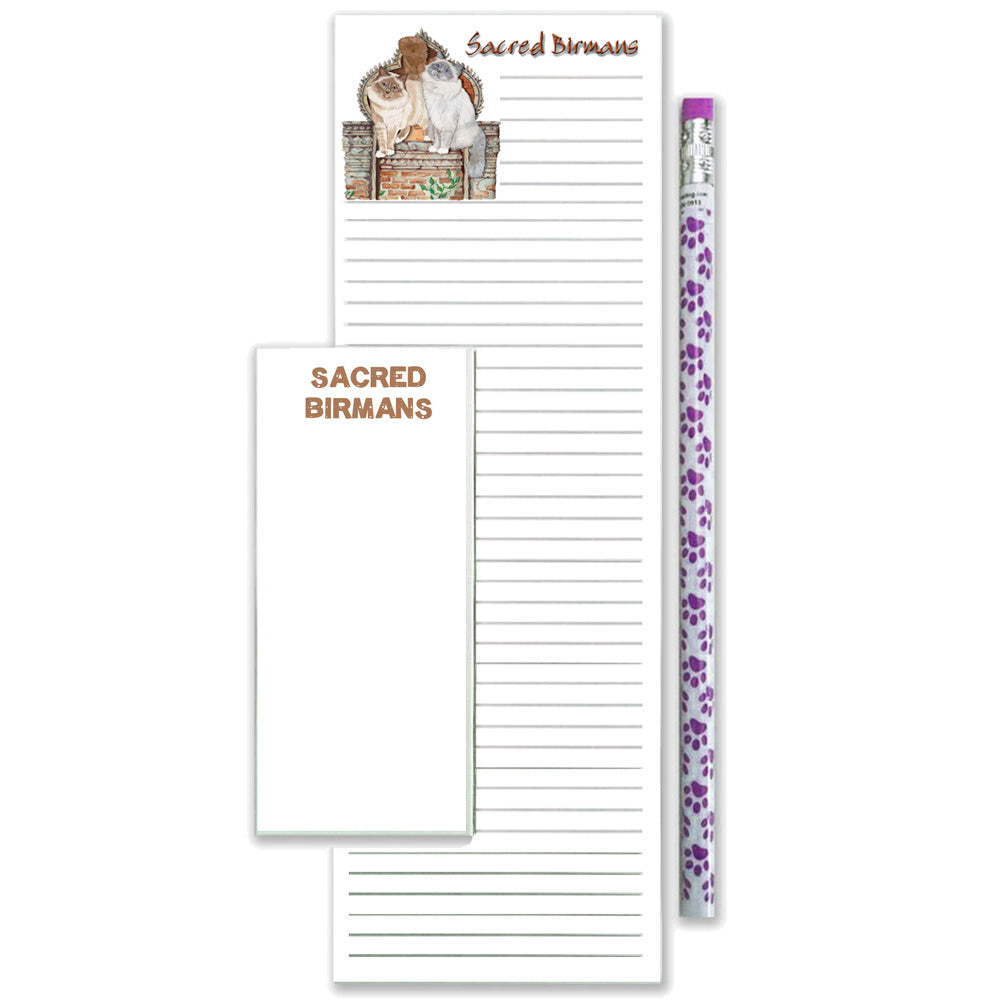 Birman Cat To Do List Magnetic Shopping Pad Notepad & Pencil Gift Set - Pipsqueakproductions