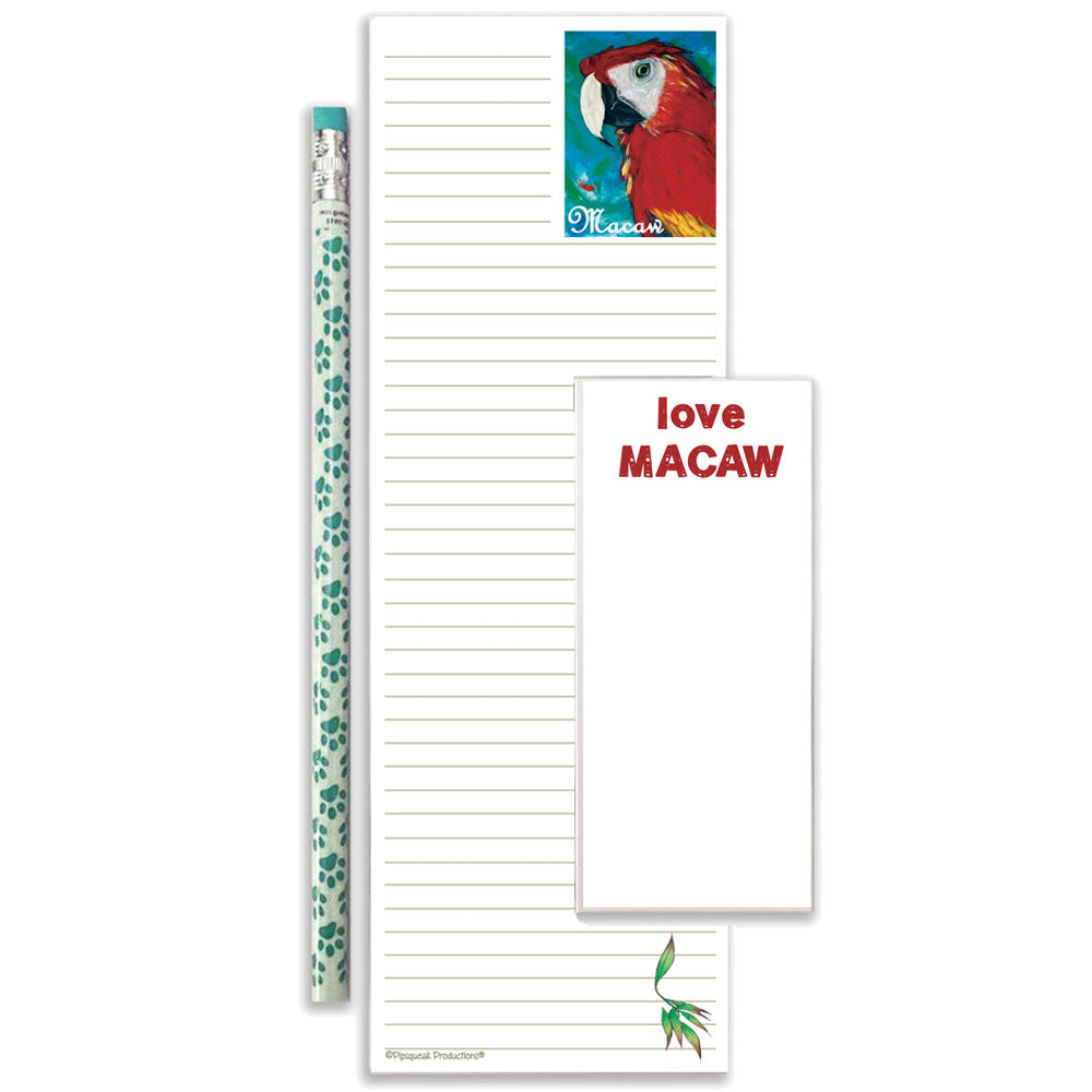 Parrot Macaw To Do List Magnetic Shopping Pad Notepad & Pencil Gift Set - Pipsqueakproductions