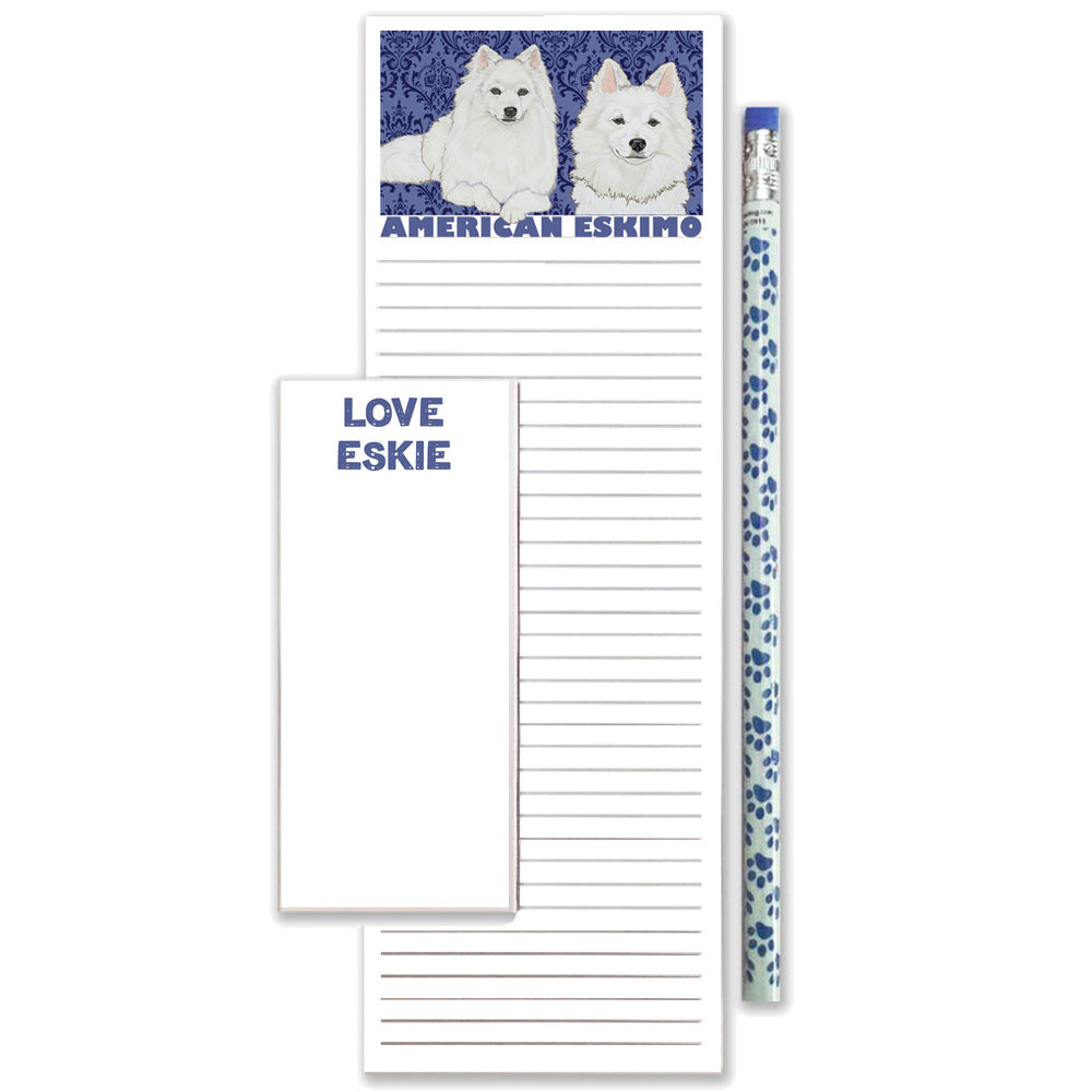 American Eskimo To Do List Magnetic Shopping Pad Notepad & Pencil Gift Set - Pipsqueakproductions