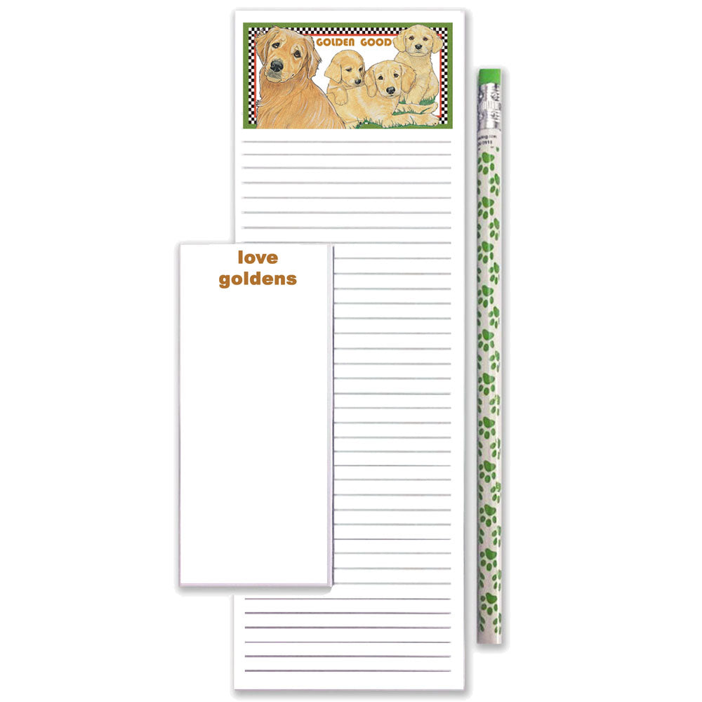Golden Retriever To Do List Magnetic Shopping Pad Notepad & Pencil Gift Set - Pipsqueakproductions