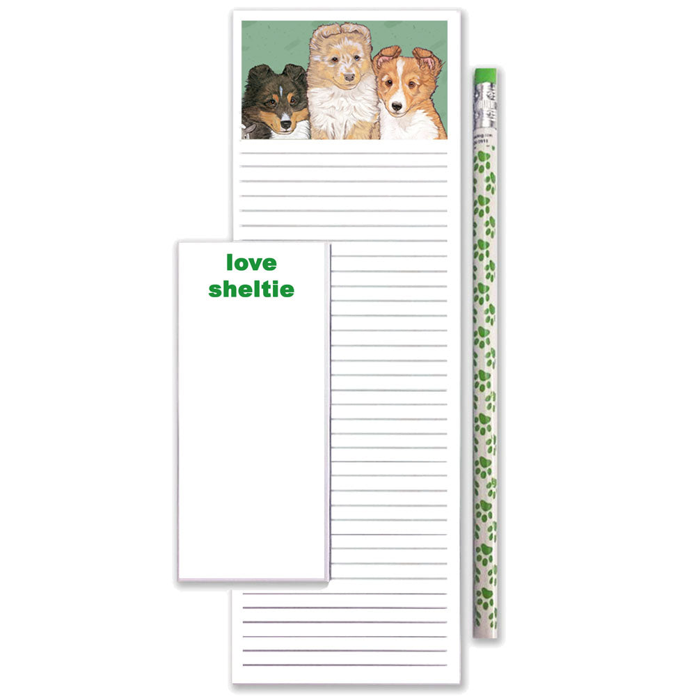 Sheltie To Do List Magnetic Shopping Pad Notepad & Pencil Gift Set - Pipsqueakproductions