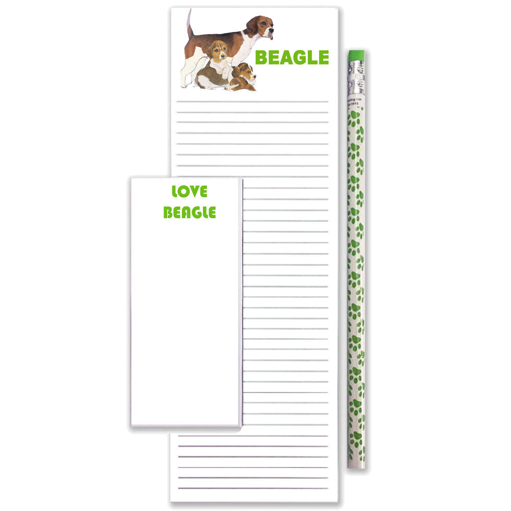 Beagle To Do List Magnetic Shopping Pad Notepad & Pencil Gift Set - Pipsqueakproductions