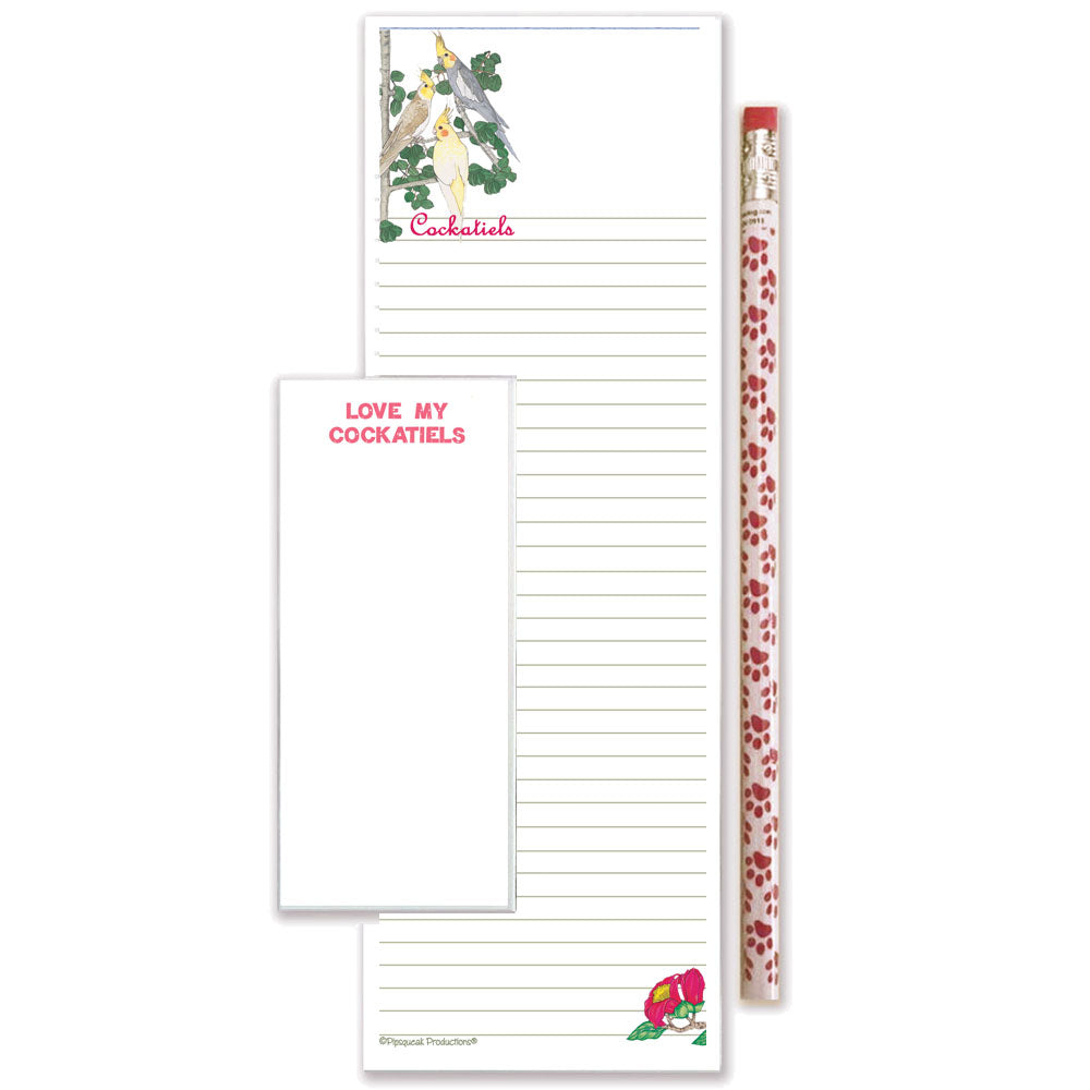 Parrot Cockatiel To Do List Magnetic Shopping Pad Notepad & Pencil Gift Set - Pipsqueakproductions