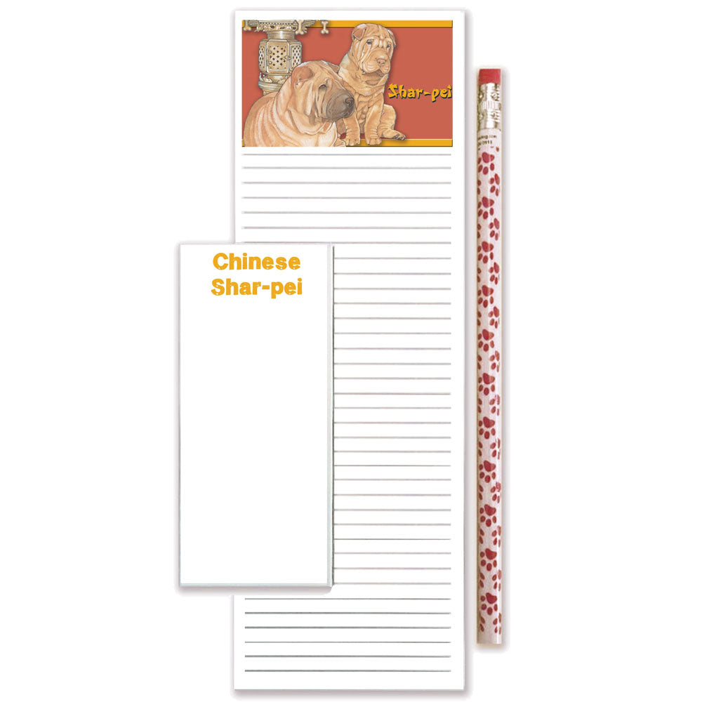 Shar Pei To Do List Magnetic Shopping Pad Notepad & Pencil Gift Set - Pipsqueakproductions