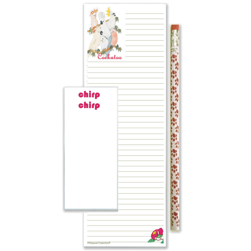 Parrot Cockatoo To Do List Magnetic Shopping Pad Notepad & Pencil Gift Set - Pipsqueakproductions