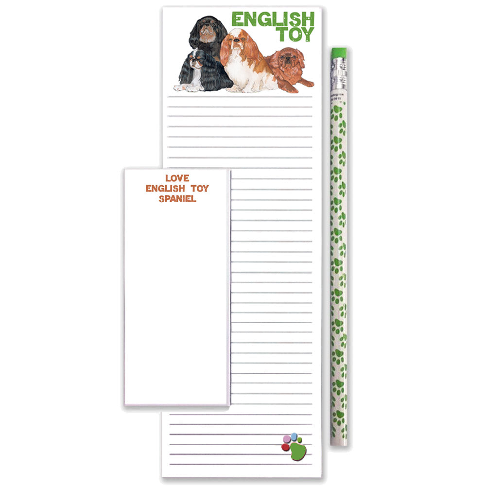 English Toy Spaniel To Do List Magnetic Shopping Pad Notepad & Pencil Gift Set - Pipsqueakproductions
